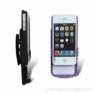 2-piece Nontoxic Rubber-coated Plastic Case for iPhone 4, Detachable and Flexible